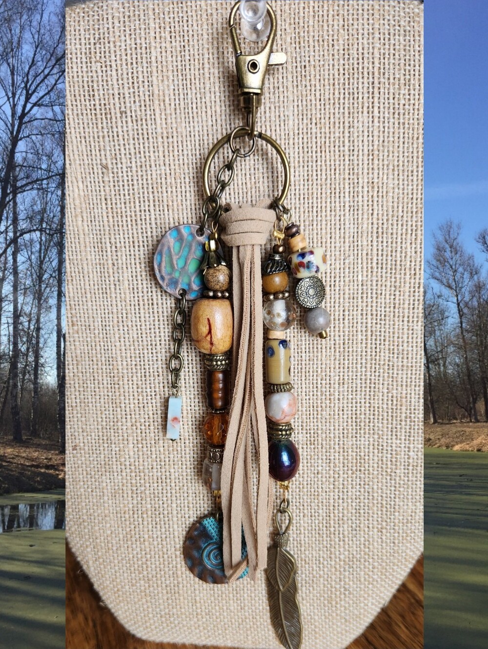 Boho Tassel Charm Keychain with Turquoise Accents